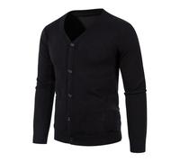 PANVER Strickjacke Herren Regular Fit Einfarbig Mit Tasche Sweater Jacke Klassisch Casual Weich Komfortabel Strickwaren N-Black XL