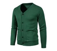 PANVER Strickjacke Herren Regular Fit Einfarbig Mit Tasche Sweater Jacke Klassisch Casual Weich Komfortabel Strickwaren H-Green 4XL