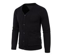 PANVER Strickjacke Herren Regular Fit Einfarbig Mit Tasche Sweater Jacke Klassisch Casual Weich Komfortabel Strickwaren D-Black 5XL