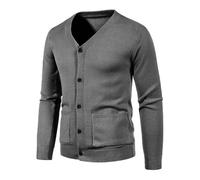 PANVER Strickjacke Herren Regular Fit Einfarbig Mit Tasche Sweater Jacke Klassisch Casual Weich Komfortabel Strickwaren B-Dark Grey L