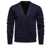PANVER Strickjacke Herren Regular Fit Einfarbig V-Ausschnitt Sweater Jacke Klassisch All-Match Casual Strickwaren D-Navy XXL