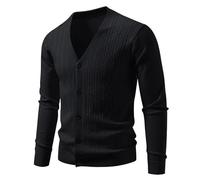 PANVER Strickjacke Herren Regular Fit Einfarbig V-Ausschnitt Sweater Jacke Klassisch Casual Weich Komfortabel Strickwaren L-Black L