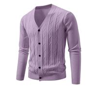 PANVER Strickjacke Herren Regular Fit Einfarbig V-Ausschnitt Sweater Jacke Klassisch Casual Weich Komfortabel Strickwaren X-Purple XXL