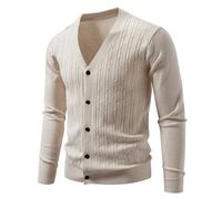 PANVER Strickjacke Herren Regular Fit Einfarbig V-Ausschnitt Sweater Jacke Klassisch Casual Weich Komfortabel Strickwaren I-Beige XL
