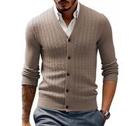 PANVER Strickjacke Herren Regular Fit Einfarbig V-Ausschnitt Sweater Jacke Klassisch Casual Weich Komfortabel Strickwaren D-Coffee XXL