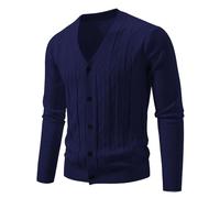 PANVER Strickjacke Herren Regular Fit Einfarbig V-Ausschnitt Sweater Jacke Klassisch Casual Weich Komfortabel Strickwaren V-Navy L