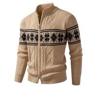 PANVER Strickjacke Herren Regular Fit Reißverschlussleiste Casual Sweater Jacke Temperament Mode Vintage Strickwaren B-Khaki XL