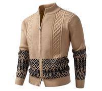 PANVER Strickjacke Herren Regular Fit Reißverschlussleiste Casual Sweater Jacke Temperament Mode Vintage Strickwaren G-Khaki XL
