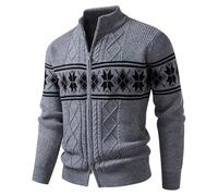 PANVER Strickjacke Herren Regular Fit Reißverschlussleiste Casual Sweater Jacke Temperament Mode Vintage Strickwaren C-Grey L