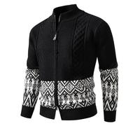 PANVER Strickjacke Herren Regular Fit Reißverschlussleiste Casual Sweater Jacke Temperament Mode Vintage Strickwaren I-Black 3XL