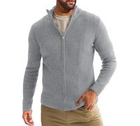 PANVER Strickjacke Herren Regular Fit Reißverschlussleiste Einfarbig Sweater Jacke Klassisch Mode Casual Warm Strickwaren E-Light Grey L