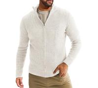 PANVER Strickjacke Herren Regular Fit Reißverschlussleiste Einfarbig Sweater Jacke Klassisch Mode Casual Warm Strickwaren F-White M