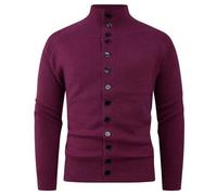 PANVER Strickjacke Herren Regular Fit Stehkragen Casual Warm Sweater Jacke Temperament Mode Einfarbig Strickwaren A-Wine Red M