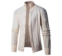 PANVER Strickjacke Herren Regular Fit Stehkragen Warm Sweater Jacke Temperament Casual Einfarbig Strickwaren B-Beige XXL