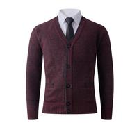 PANVER Strickjacke Herren Regular Fit V-Ausschnitt Mit Tasche Sweater Jacke Klassisch Casual Warm Strickwaren C-Wine Red XXL