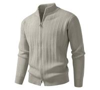 PANVER Strickjacke Herren Temperament Casual Einfarbig Strickwaren Regular Fit Stehkragen Warm Sweater Jacke R-Light Khaki L