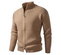 PANVER Strickjacke Herren Temperament Casual Einfarbig Strickwaren Regular Fit Stehkragen Warm Sweater Jacke K-Khaki XXL