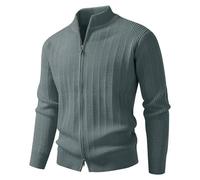 PANVER Strickjacke Herren Temperament Casual Einfarbig Strickwaren Regular Fit Stehkragen Warm Sweater Jacke S-Grey M