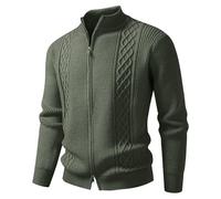 PANVER Strickjacke Herren Temperament Casual Einfarbig Strickwaren Regular Fit Stehkragen Warm Sweater Jacke E-Army Green XXL
