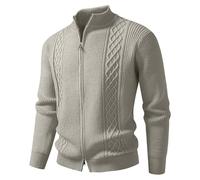 PANVER Strickjacke Herren Temperament Casual Einfarbig Strickwaren Regular Fit Stehkragen Warm Sweater Jacke B-Light Khaki 4XL