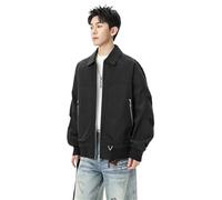PANVER Übergangsjacke Herren Casual Revers Einfarbig Langarm Jacke Temperament Klassisch Trend Outdoorjacke D-Black 3XL