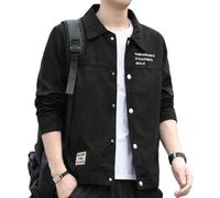 PANVER Übergangsjacke Herren Knopfleiste Einfarbig Revers Langarm Jacke Klassisch Temperament Casual Outdoorjacke D-Black 4XL