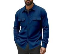 PANVER Übergangsjacke Herren Knopfleiste Mode Einfarbig Langarm Jacke Klassisch Temperament Casual Outdoorjacke E-Royal Blue XXL