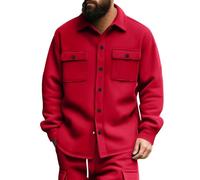 PANVER Übergangsjacke Herren Knopfleiste Mode Einfarbig Langarm Jacke Klassisch Temperament Casual Outdoorjacke C-Wine Red XXL