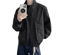PANVER Übergangsjacke Herren Reißverschlussleiste Casual Einfarbig Langarm Jacke Temperament Klassisch Mode Outdoorjacke H-Black 3XL
