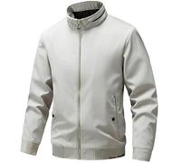PANVER Übergangsjacke Herren Reißverschlussleiste Einfarbig Stehkragen Langarm Jacke Temperament Klassisch All-Match Outdoorjacke H-Beige XL