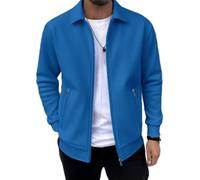 PANVER Übergangsjacke Herren Reißverschlussleiste Revers Einfarbig Langarm Jacke Temperament Klassisch All-Match Outdoorjacke E-Blue XXL