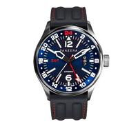 Panzera Flieger 45G Mechanische Automatikuhr Stahl Blau Schwarz Silikon Saphir Datum Herrenuhr, Schwarz , Armband