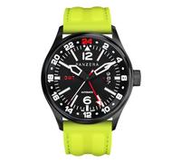 Panzera Flieger 45G Mechanische Automatikuhr Stahl Schwarz Gelb Saphir Datum Herrenuhr, Schwarz , Armband