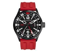 Panzera Flieger 45G Mechanische Automatikuhr Stahl Schwarz Saphir Rot Saphir Datum Herrenuhr, Schwarz , Armband
