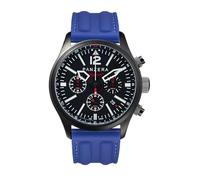 Panzera Flieger 46 Chronograph Quarz Stahl IP Schwarz Silikon Pilot Blau Datum Herren Uhr