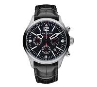 Panzera Flieger 46 Chronograph Quarz Stahl Schwarz Leder Pilot Datum Herren Uhr