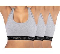 Paolo Renzo® Damen Baumwoll-Bustier SPORT LINE 3 oder 6 Paar - Größen S, M , L, XL - Grau / S / 3