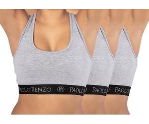 Paolo Renzo® Damen Baumwoll-Bustier SPORT LINE 3 oder 6 Paar - Größen S, M , L, XL - Grau / S / 3