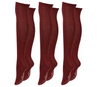 Paolo Renzo® Damen Baumwoll Overknees mit Anti-Rutsch-Bund 1 oder 3 Paar - Größe 36/41 - Bordeaux-Rot / 36-41 / 3