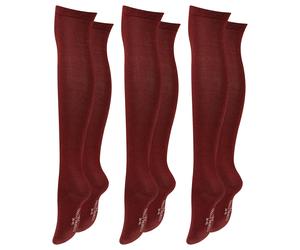 Paolo Renzo® Damen Baumwoll Overknees mit Anti-Rutsch-Bund 1 oder 3 Paar - Größe 36/41 - Bordeaux-Rot / 36-41 / 3