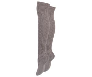 Paolo Renzo® Damen Baumwoll Overknees mit Zopfmuster & Anti-Rutsch-Bund 1 oder 3 Paar - Größe 36/41 - Grau / 36-41 / 1