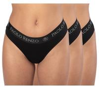 Paolo Renzo® Damen Baumwoll Tanga SPORT LINE 3 oder 6 Paar - Größen S, M , L, XL - Schwarz / M / 3