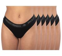 Paolo Renzo® Damen Baumwoll Tanga SPORT LINE 3 oder 6 Paar - Größen S, M , L, XL - Schwarz / S / 6