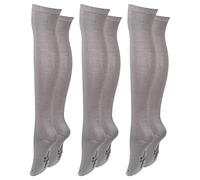 Paolo Renzo® Damen Baumwoll Overknees mit Anti-Rutsch-Bund 1 oder 3 Paar - Größe 36/41 - Grau / 36-41 / 3