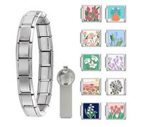 papasgix Italian Charm Bracelet Charms Gold Silber Anhänger Set 9mm Italian Charm Armband Glieder für Damen DIY Bracelet Tool Module Charms für Armbänder Kette (12er Silber Flowers)