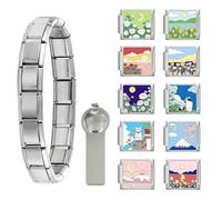 papasgix Italian Charm Bracelet Charms Gold Silber Anhänger Set 9mm Italian Charm Armband Glieder für Damen DIY Bracelet Tool Module Charms für Armbänder Kette (12er Silber Sun)