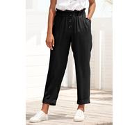 Paperbag-Hose LASCANA, Damen, Gr. 44, N-Gr, schwarz, Twill, Obermaterial: 100% Viskose, unifarben, figurumspielend 7/8-Länge, Hosen Paperbag-Hose, mit Zierknöpfen und Elastikbund, Stoffhose, gekrempel