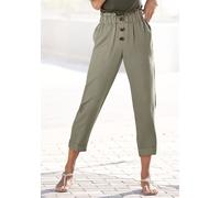 Paperbag-Hose LASCANA, Damen, Gr. 46, N-Gr, grün, Twill, Obermaterial: 100% Viskose, unifarben, figurumspielend 7/8-Länge, Hosen Paperbag-Hose, mit Zierknöpfen und Elastikbund, Stoffhose, gekrempelter