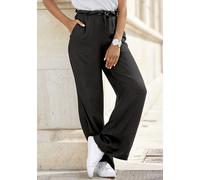 Paperbag-Hose LASCANA, Damen, Gr. 46, N-Gr, schwarz, Web, Obermaterial: 100% Viskose, unifarben, figurumspielend lang, Hosen Paperbag-Hose, mit weitem Bein und Taschen, Wide-Leg, Stoffhose, casual, el