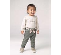 Paperbag-Hose mit Stoffgürtel Baby Mädchen, Dehnbund grün Gr. 80 von Vertbaudet